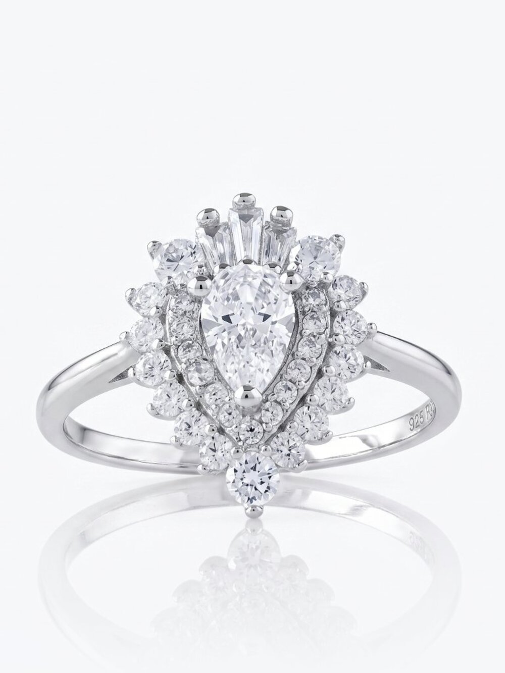 Vintage Style Edwardian Pear Halo Ring - 925 Sterling Silver  Art Deco